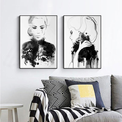 Wall Art 40cmx60cm Watercolor Sketch 2 Sets Black Frame Canvas-1