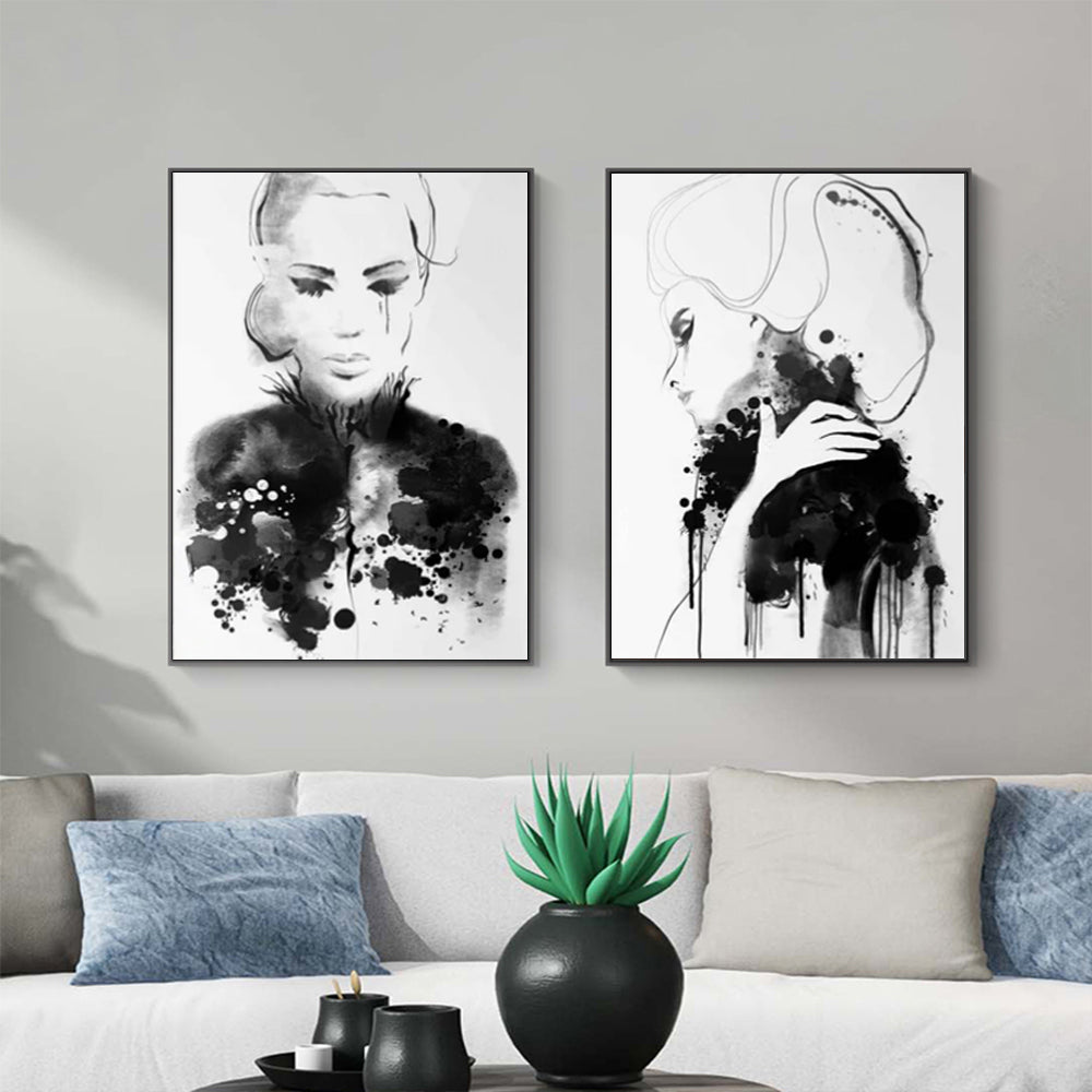 Wall Art 80cmx120cm Watercolor Sketch 2 Sets Black Frame Canvas-3