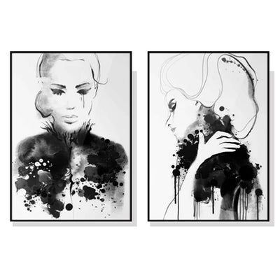 Wall Art 100cmx150cm Watercolor Sketch 2 Sets Black Frame Canvas-0