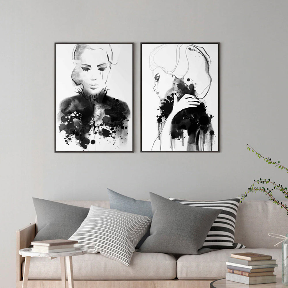 Wall Art 60cmx90cm Watercolor Sketch 2 Sets Black Frame Canvas-2