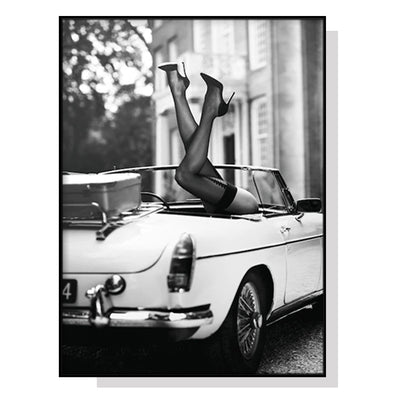 Wall Art 80cmx120cm High Heels in Classic Car Black Frame Canvas-0