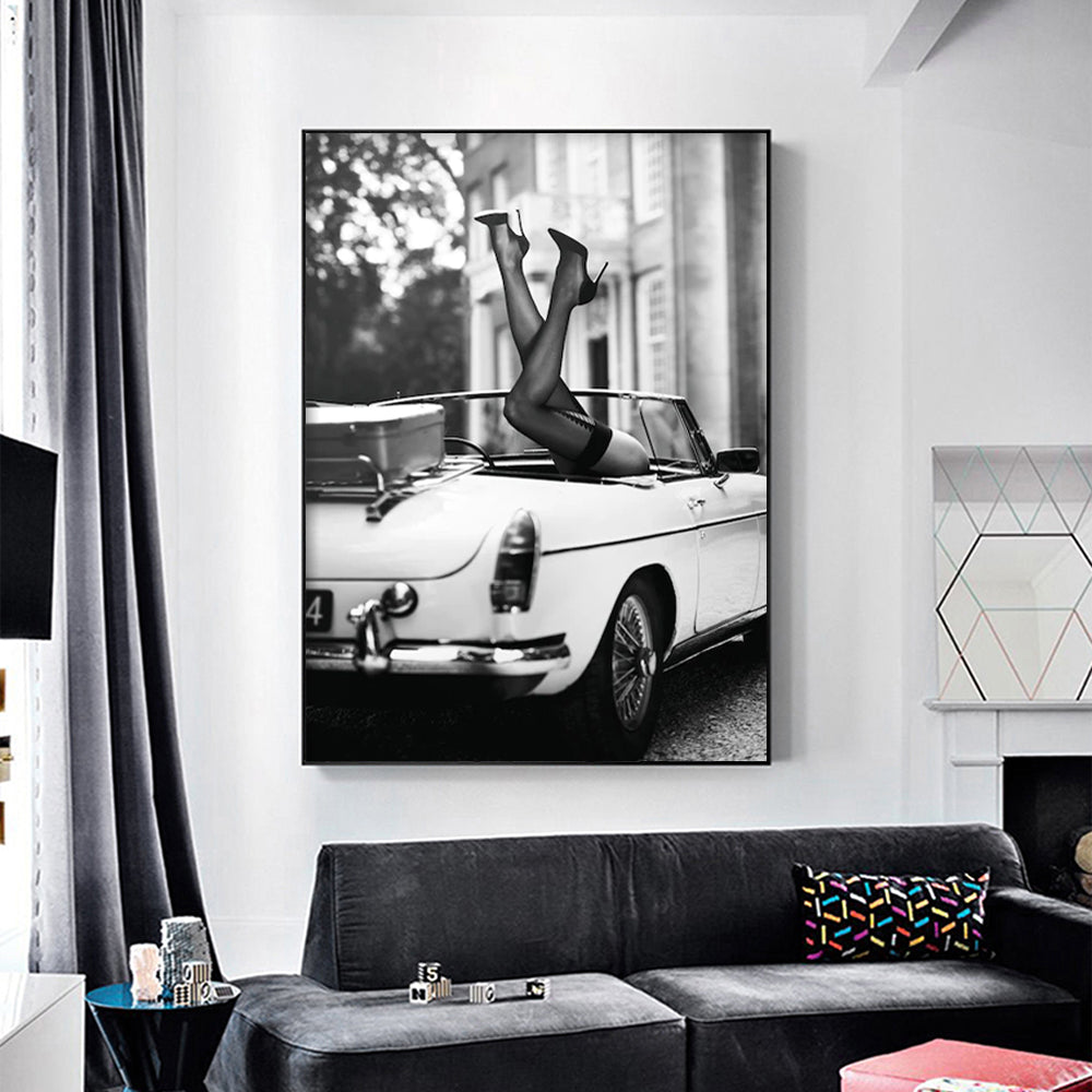 Wall Art 80cmx120cm High Heels in Classic Car Black Frame Canvas-1