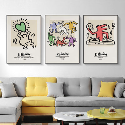 Wall Art 50cmx70cm Keith Haring Pop Art 3 Sets Black Frame Canvas-1