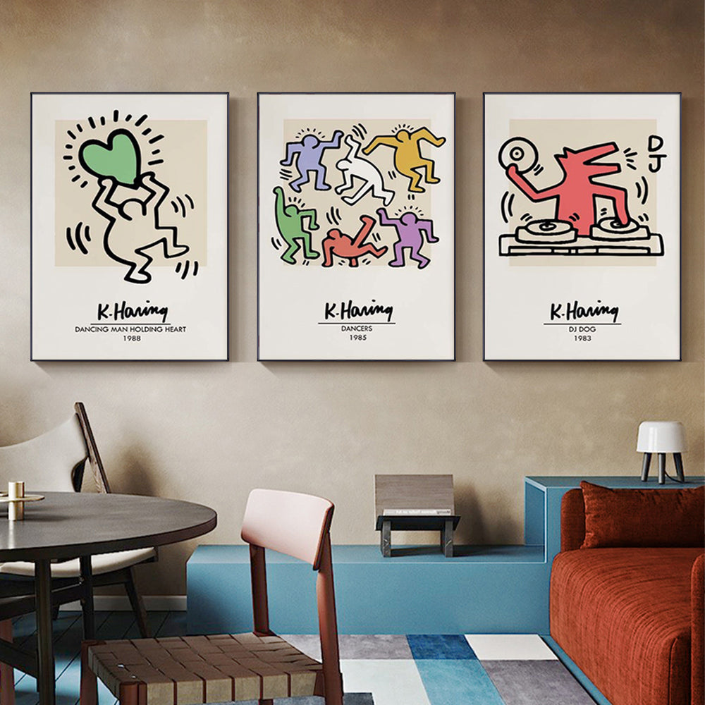 Wall Art 50cmx70cm Keith Haring Pop Art 3 Sets Black Frame Canvas-2