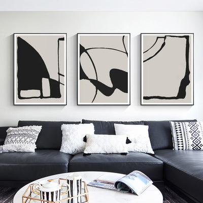 Wall Art 80cmx120cm Black Beige 3 Sets Black Frame Canvas-1