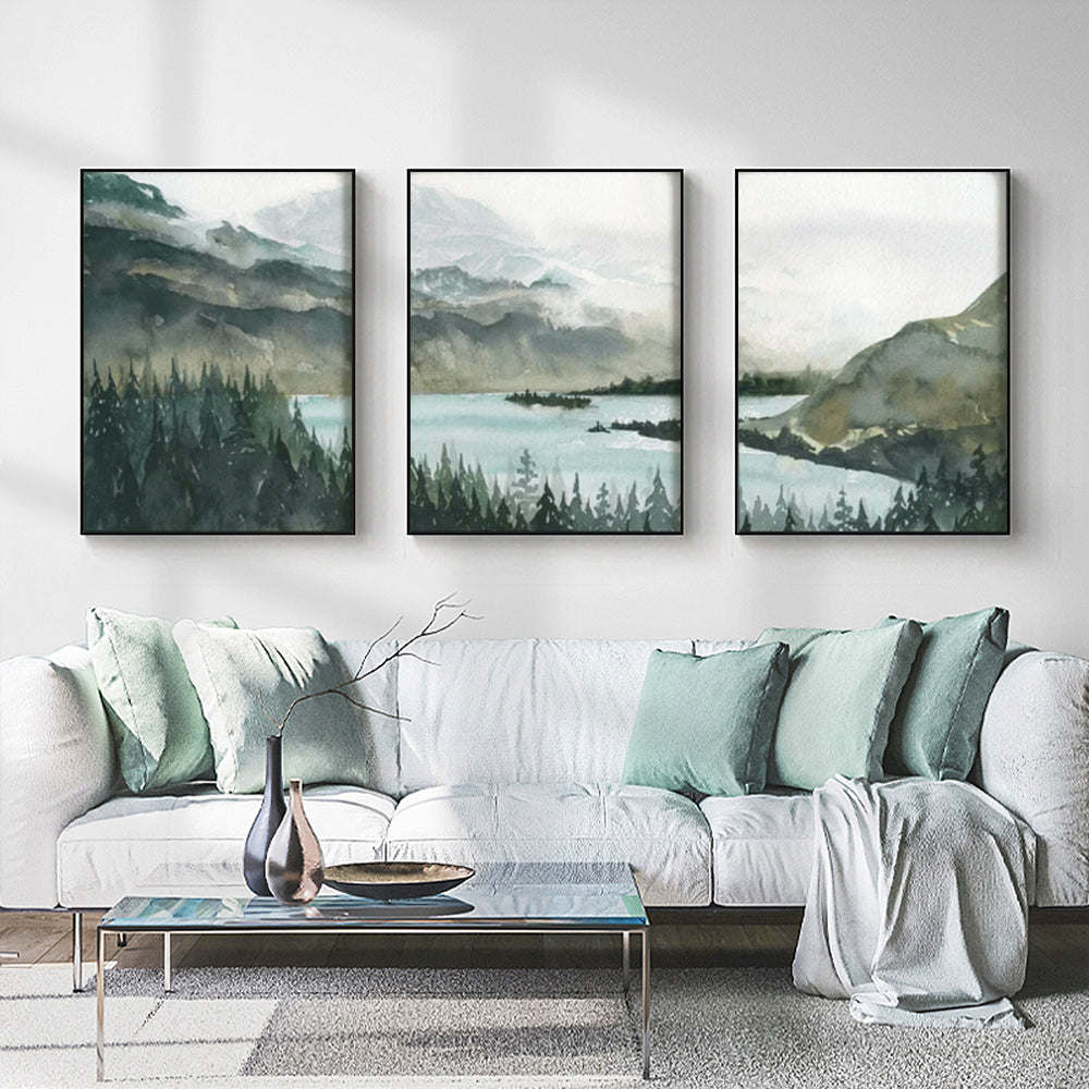 Wall Art 70cmx100cm  Landscape 3 Sets Black Frame Canvas-1