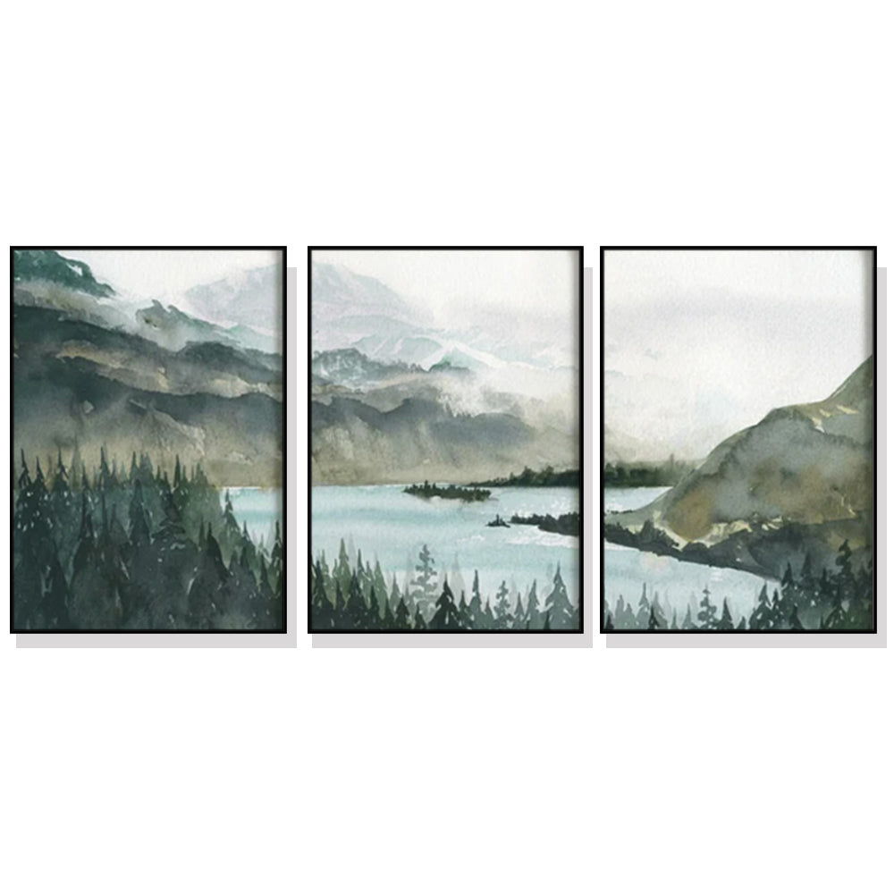 Wall Art 80cmx120cm Landscape 3 Sets Black Frame Canvas-0