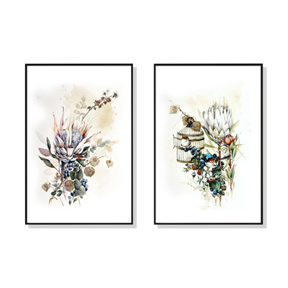 Wall Art 80cmx120cm Berries And Protea 2 Sets Black Frame Canvas-0