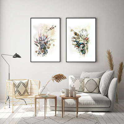 Wall Art 80cmx120cm Berries And Protea 2 Sets Black Frame Canvas-1