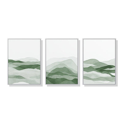 Wall Art 60cmx90cm Sage Green 3 Sets White Frame Canvas-0