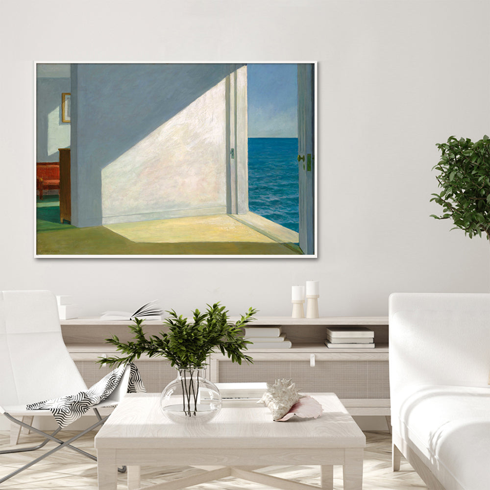 Wall Art 60cmx90cm Room By The Sea By Edward Hopper White Frame Canvas-1