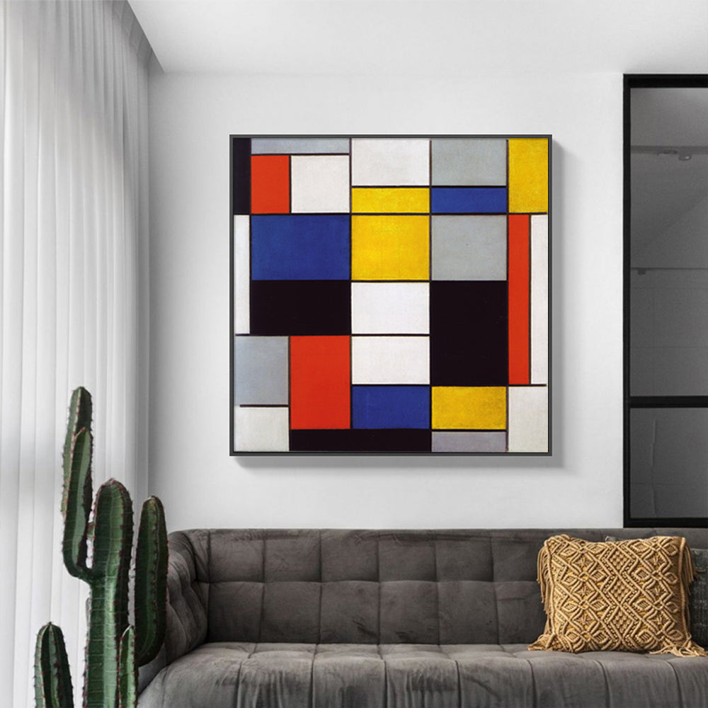 Wall Art 50cmx50cm Large Composition A By Piet Mondrian Black Frame Canvas-1