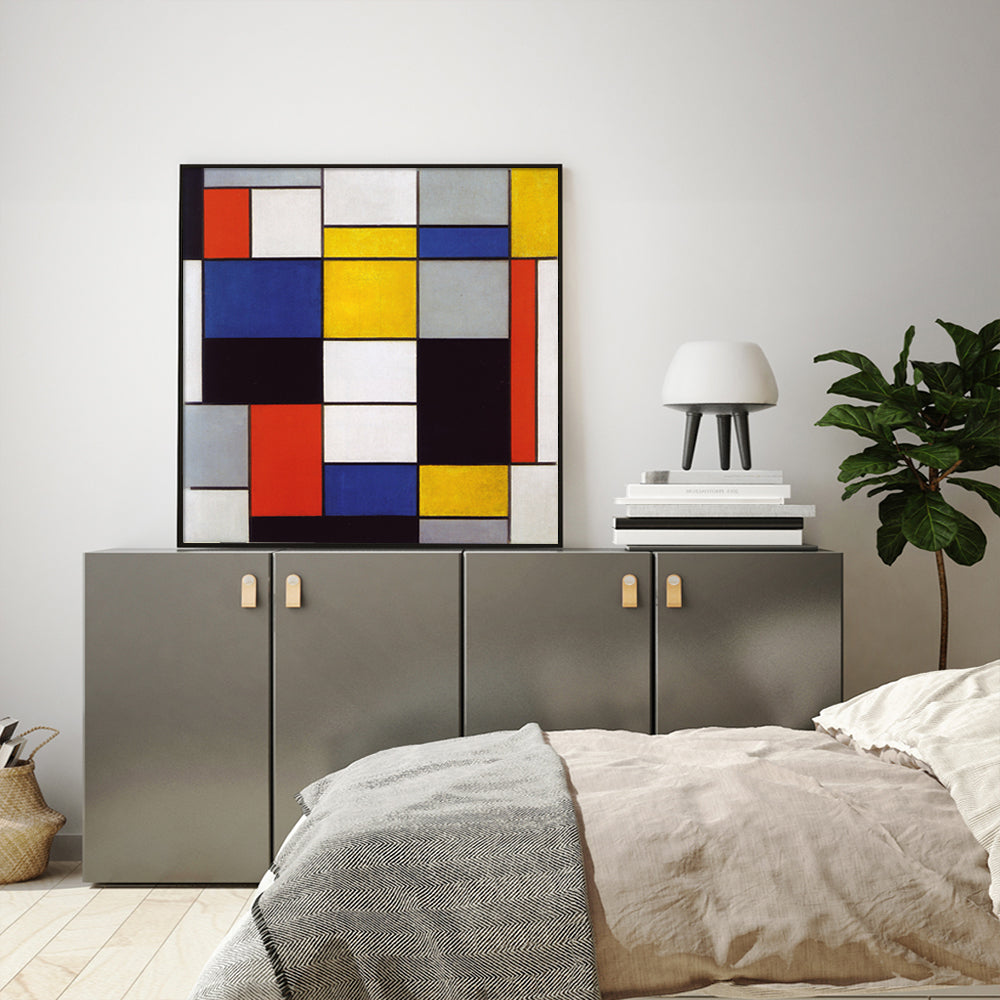 Wall Art 50cmx50cm Large Composition A By Piet Mondrian Black Frame Canvas-2