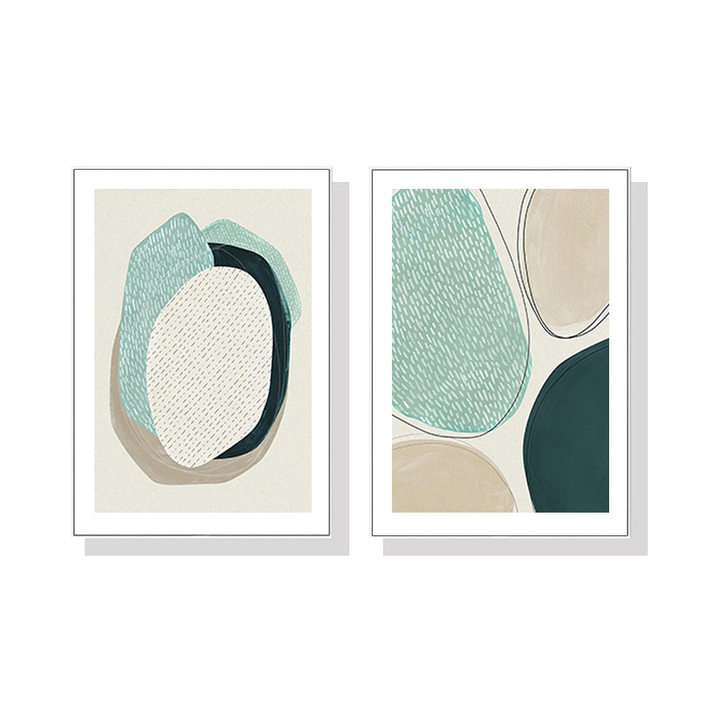 Wall Art 70cmx100cm Abstract Green Circle 2 Sets White Frame Canvas-0