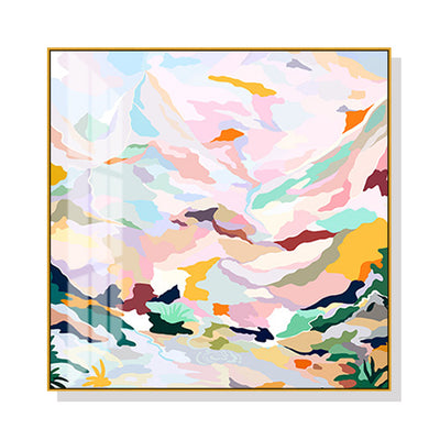 Wall Art 50cmx50cm Abstract Pink Mountain Hand Painted Style Gold Frame Canvas-0