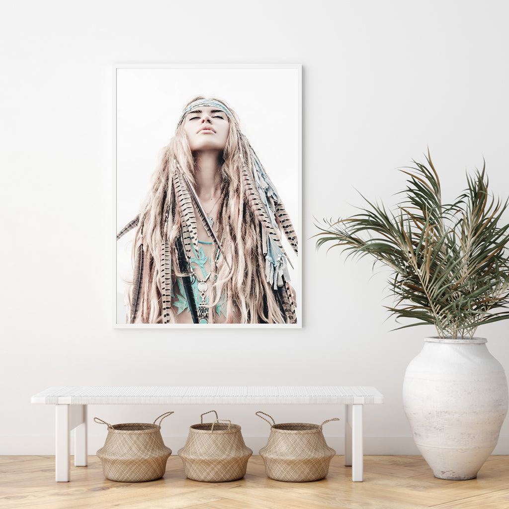 Wall Art 80cmx120cm BOHO Girl White Frame Canvas-2