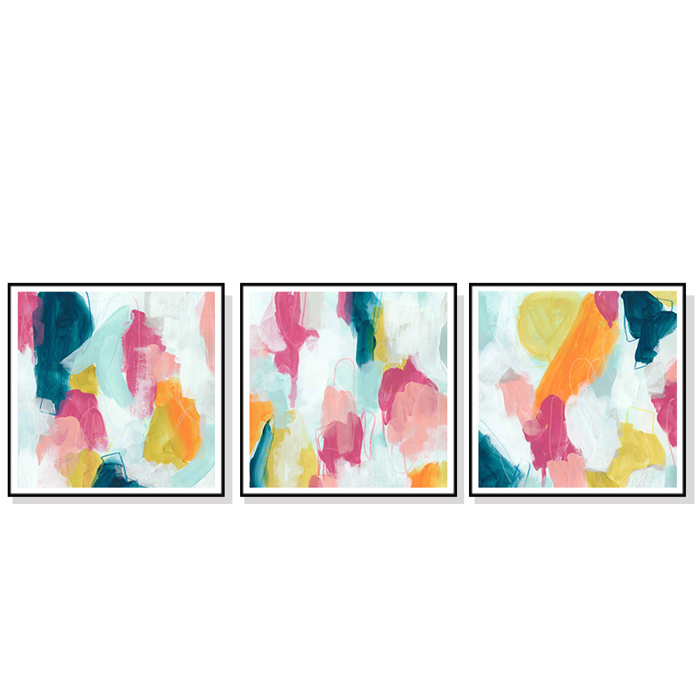 Wall Art 60cmx60cm Colourful 3 Sets Black Frame Canvas-0