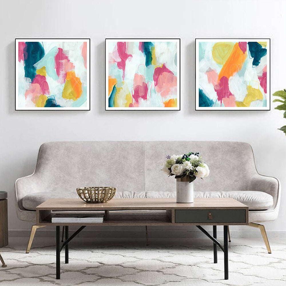 Wall Art 60cmx60cm Colourful 3 Sets Black Frame Canvas-1