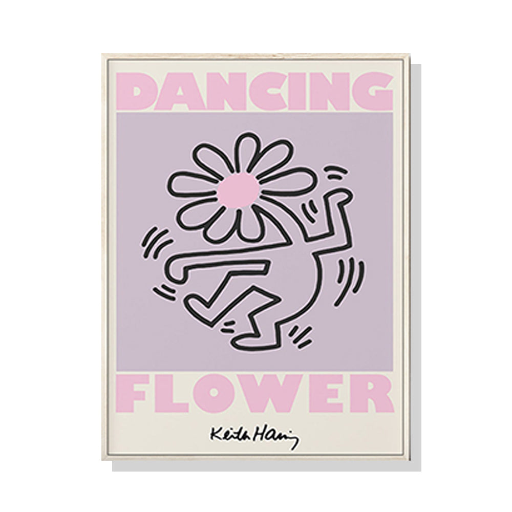 Wall Art 80cmx120cm Keith Haring Dancing Flower Wood Frame Canvas-0