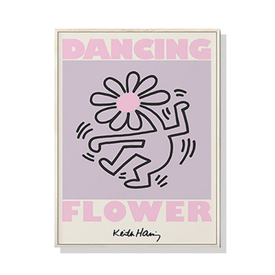 Wall Art 80cmx120cm Keith Haring Dancing Flower Wood Frame Canvas-0