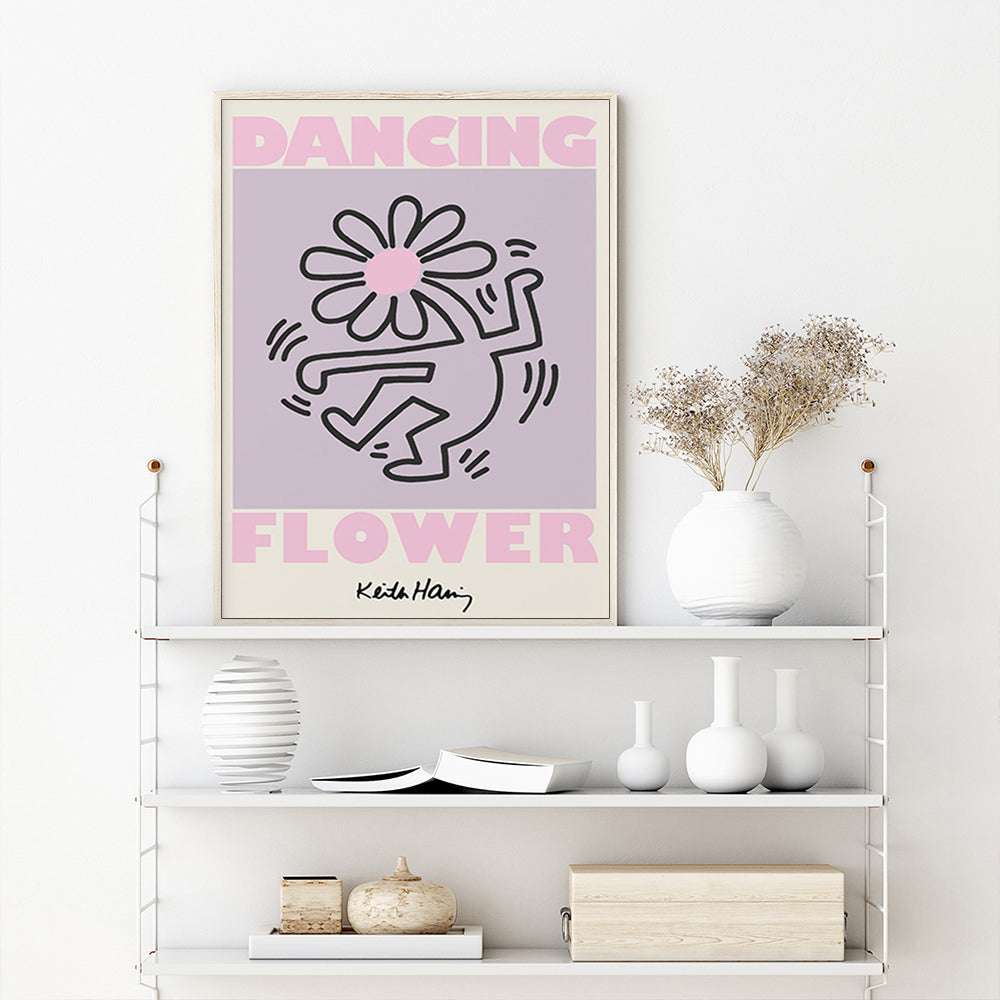 Wall Art 80cmx120cm Keith Haring Dancing Flower Wood Frame Canvas-1