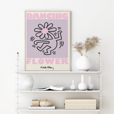 Wall Art 80cmx120cm Keith Haring Dancing Flower Wood Frame Canvas-1