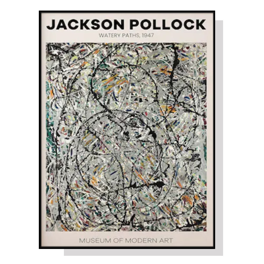 Wall Art 80cmx120cm Jackson Pollock Exhibition III Black Frame Canvas-0