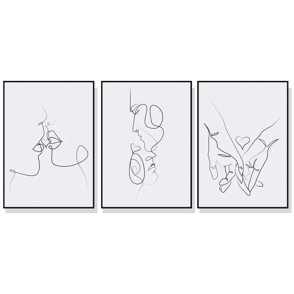 Wall Art 40cmx60cm Couples 3 Sets Black Frame Canvas-0