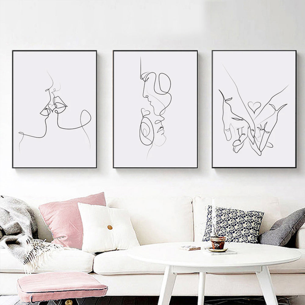 Wall Art 50cmx70cm Couples 3 Sets Black Frame Canvas-1