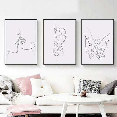 Wall Art 50cmx70cm Couples 3 Sets Black Frame Canvas-1