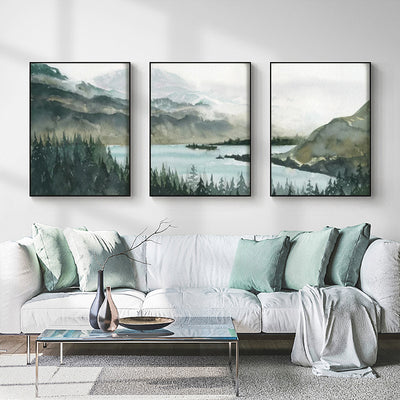 Wall Art 50cmx70cm Landscape 3 Sets Black Frame Canvas-1