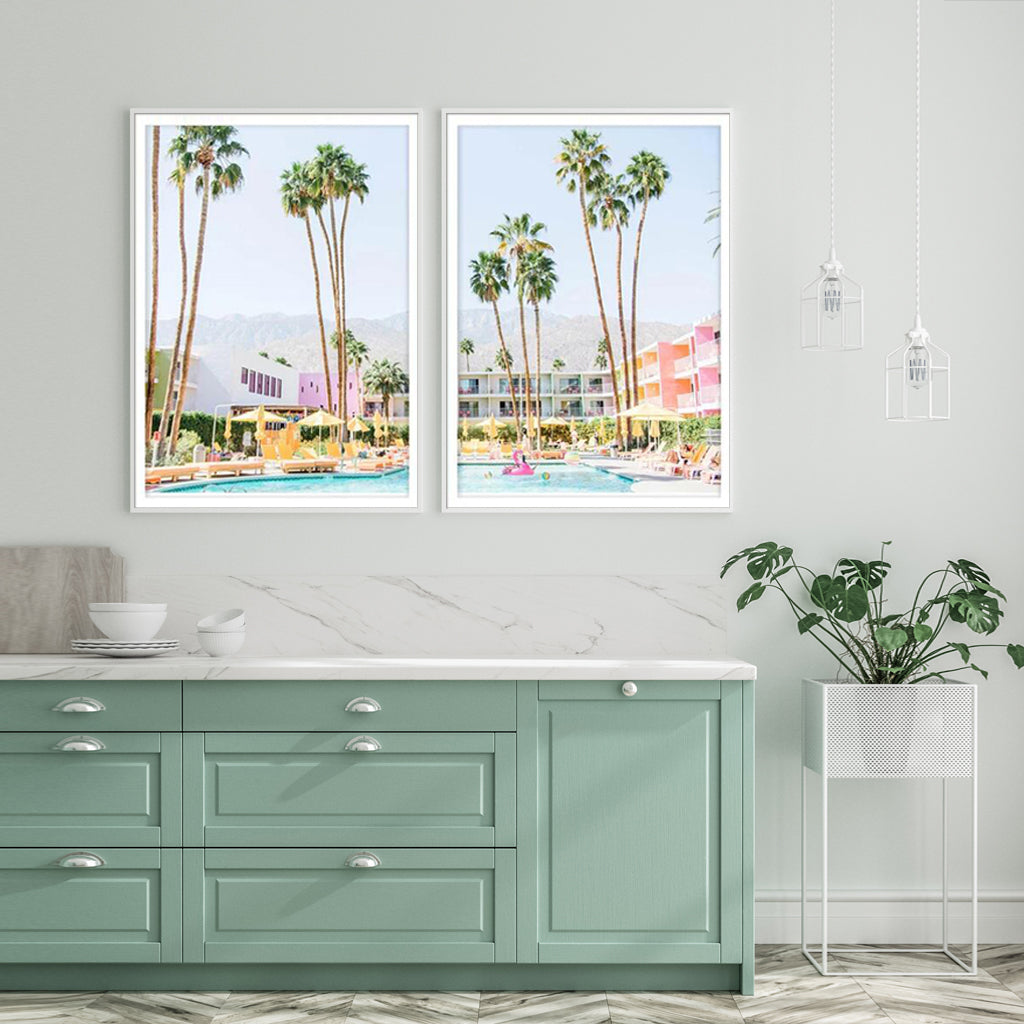 Wall Art 60cmx90cm Saguaro Hotel 2 Sets White Frame Canvas-1