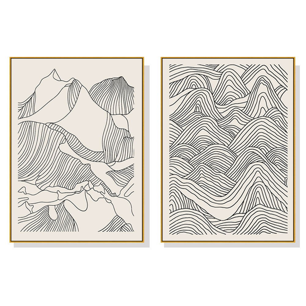 Wall Art 50cmx70cm Line Art Mountain 2 Sets Gold Frame Canvas-0