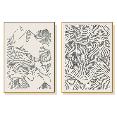 Wall Art 60cmx90cm Line Art Mountain 2 Sets Gold Frame Canvas-0