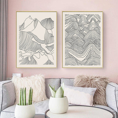 Wall Art 60cmx90cm Line Art Mountain 2 Sets Gold Frame Canvas-1