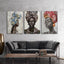 Wall Art 70cmx100cm African women II 3 Sets Black Frame Canvas-1