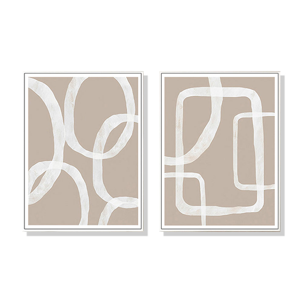 Wall Art 70cmx100cm Abstract White Lines 2 Sets White Frame Canvas-0