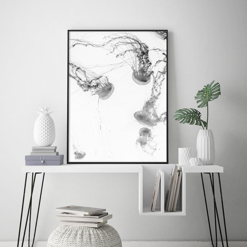 Wall Art 90cmx135cm Jellyfish Black Frame Canvas-2