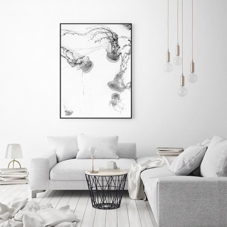 Wall Art 60cmx90cm Jellyfish Black Frame Canvas-1