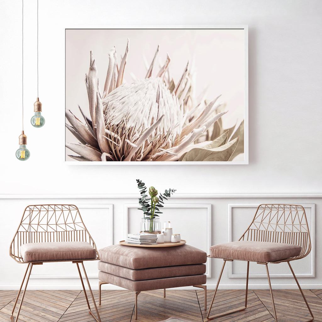 Wall Art 60cmx90cm Pure Protea II White Frame Canvas-2