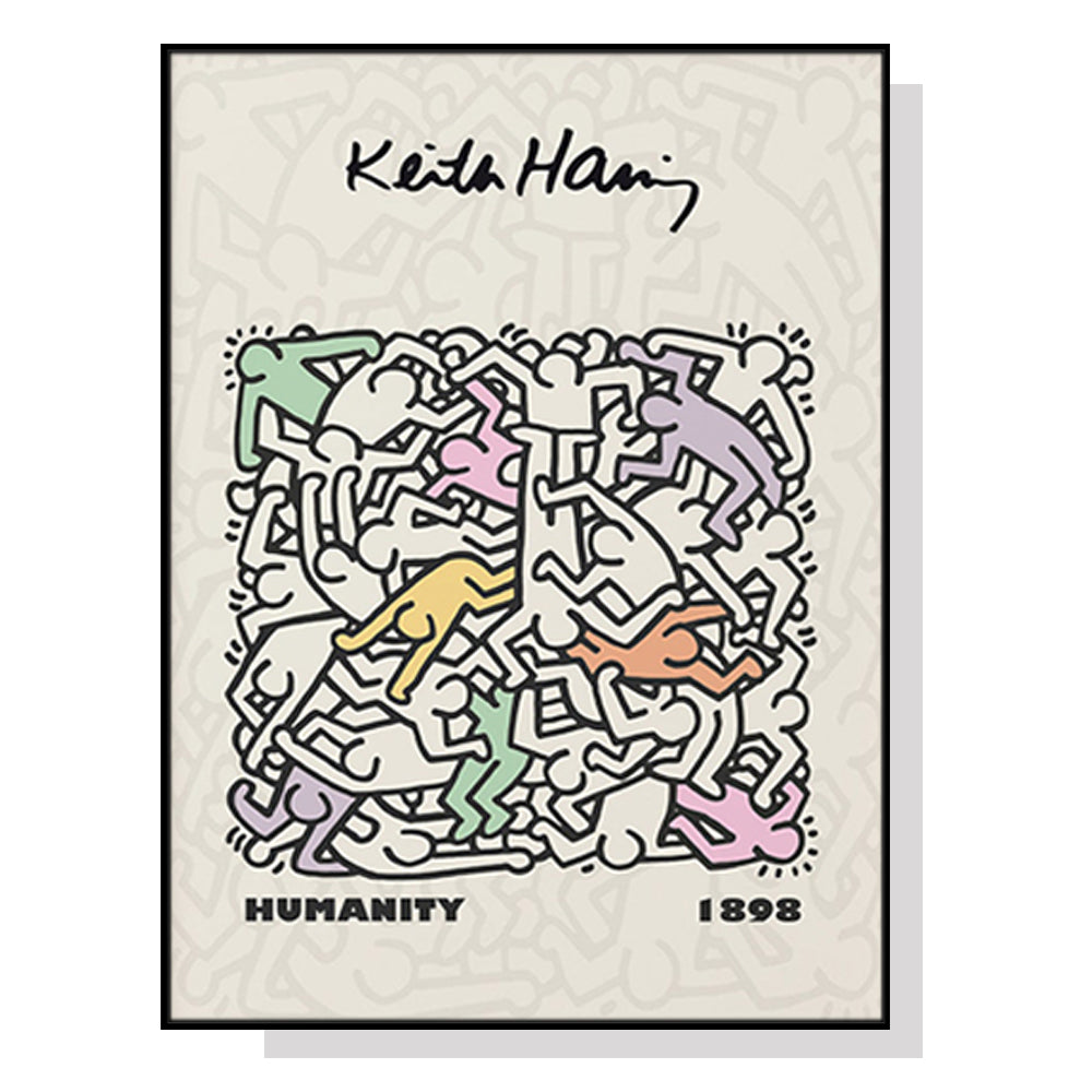 Wall Art 80cmx120cm Keith Haring Humanity Black Frame Canvas-0