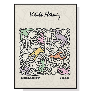 Wall Art 80cmx120cm Keith Haring Humanity Black Frame Canvas-0