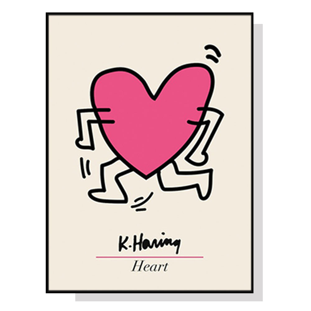 Wall Art 80cmx120cm Keith Haring Love Pop Art Black Frame Canvas-0