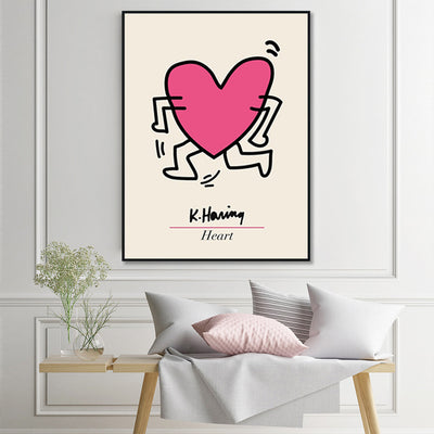 Wall Art 80cmx120cm Keith Haring Love Pop Art Black Frame Canvas-1