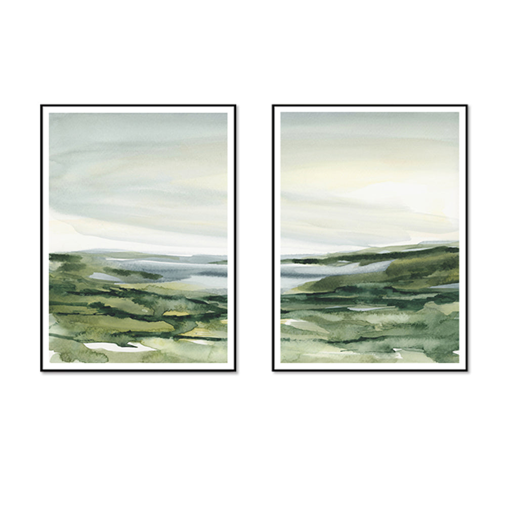 Wall Art 50cmx70cm Watercolor landscape 2 Sets Black Frame Canvas-0