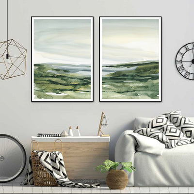 Wall Art 50cmx70cm Watercolor landscape 2 Sets Black Frame Canvas-1