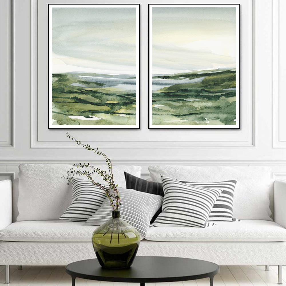 Wall Art 50cmx70cm Watercolor landscape 2 Sets Black Frame Canvas-2