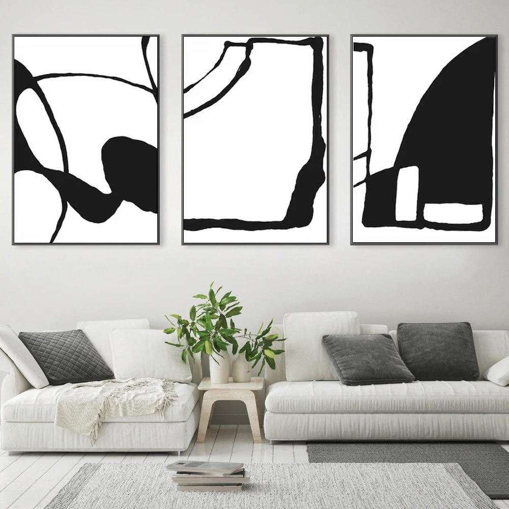 Wall Art 40cmx60cm Black and White 3 Sets Black Frame Canvas-1