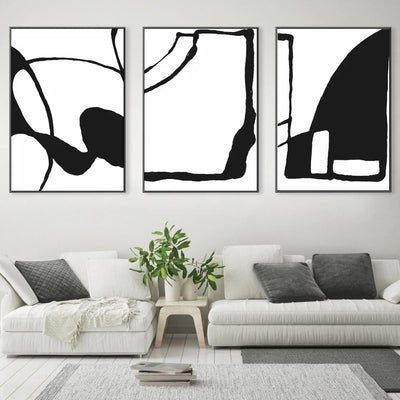 Wall Art 50cmx70cm Black and White 3 Sets Black Frame Canvas-1