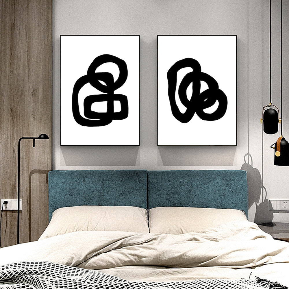 Wall Art 60cmx90cm Black and White 2 Sets Black Frame Canvas-2